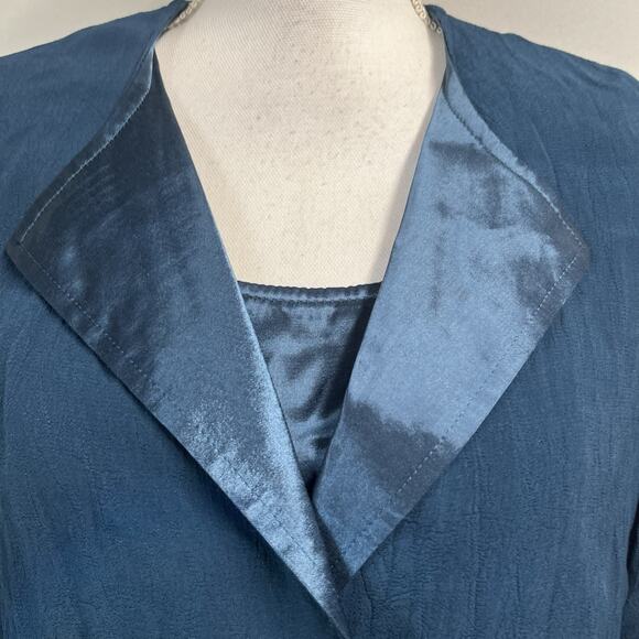 Coldwater Creek 2pc Jacket Tank Set sz Medium Teal Satin Lagenlook Artsy Career - Picture 3 of 9